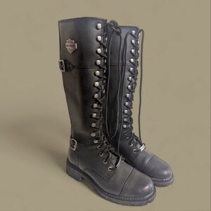 Harley-Davidson Black Leather Lace-Up Boots